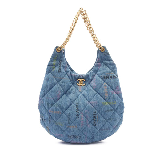 Blue Chanel Maxi Quilted Denim Mood Hobo