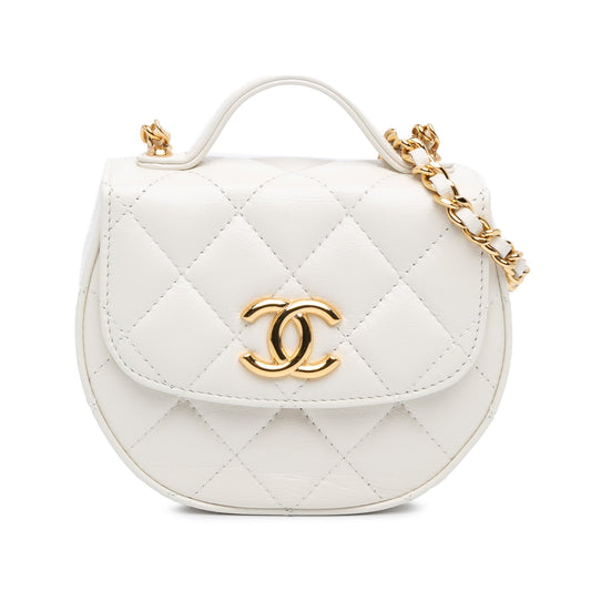 Chanel Sac Mini CC Quilted Aged Calfskin Top Handle Clutch with Chain