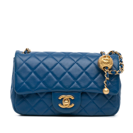 Blue Chanel Mini Rectangular Lambskin Pearl Crush Flap Crossbody Bag