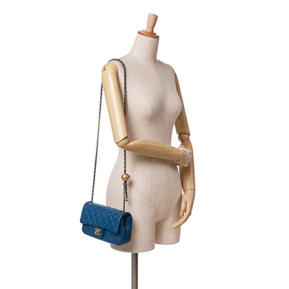 Blue Chanel Mini Rectangular Lambskin Pearl Crush Flap Crossbody Bag