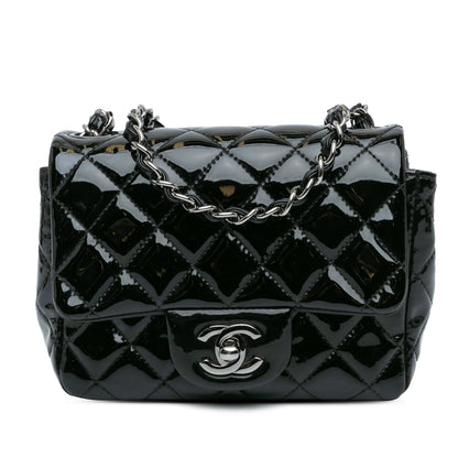 Black Chanel Mini Square Classic Patent Single Flap Crossbody Bag