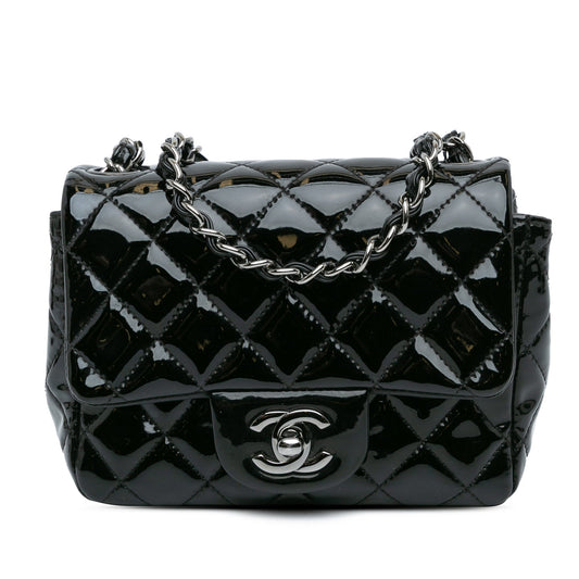 Black Chanel Mini Square Classic Patent Single Flap Crossbody Bag