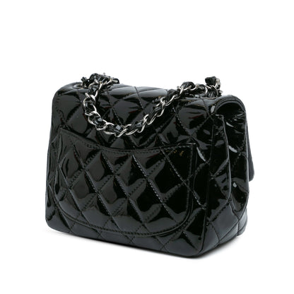Black Chanel Mini Square Classic Patent Single Flap Crossbody Bag