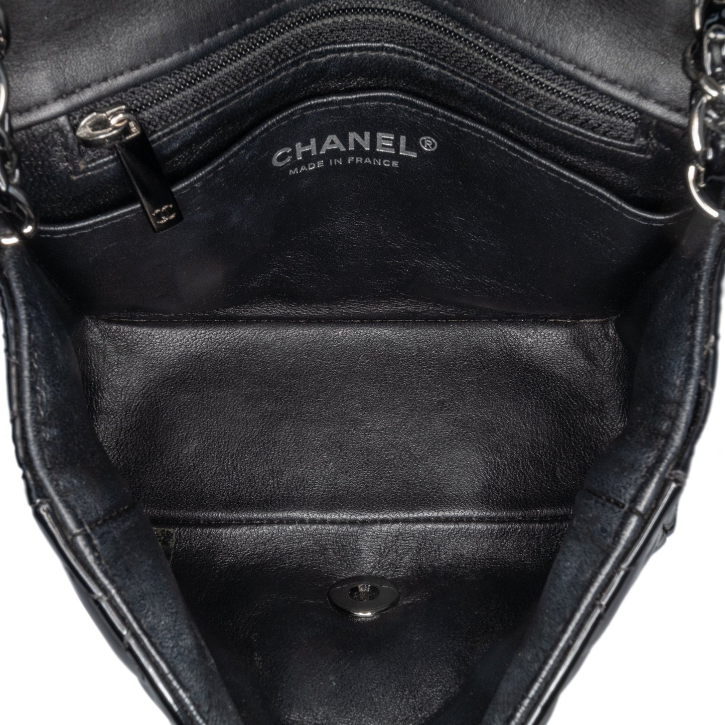 Black Chanel Mini Square Classic Patent Single Flap Crossbody Bag