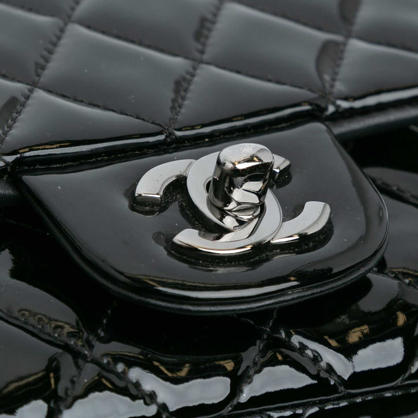Black Chanel Mini Square Classic Patent Single Flap Crossbody Bag