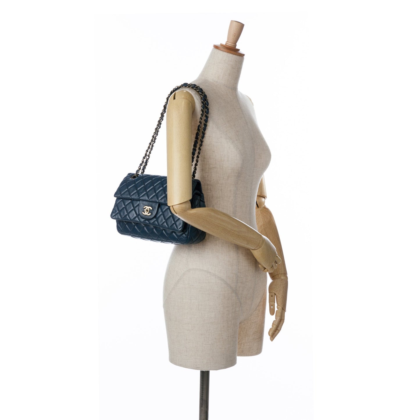Blue Chanel CC Quilted Lambskin Double Flap Shoulder Bag