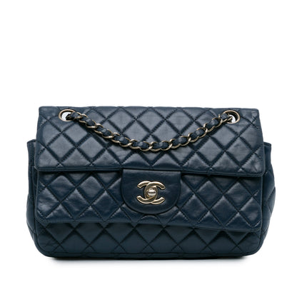 Blue Chanel CC Quilted Lambskin Double Flap Shoulder Bag