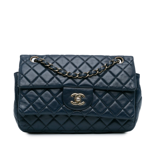 Blue Chanel CC Quilted Lambskin Double Flap Shoulder Bag