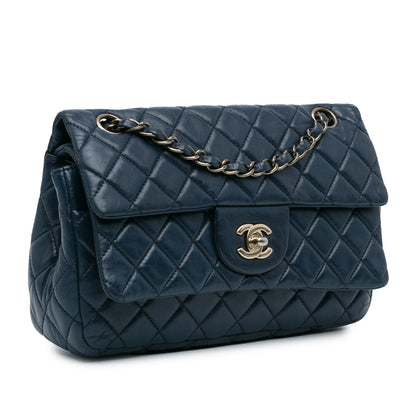 Blue Chanel CC Quilted Lambskin Double Flap Shoulder Bag