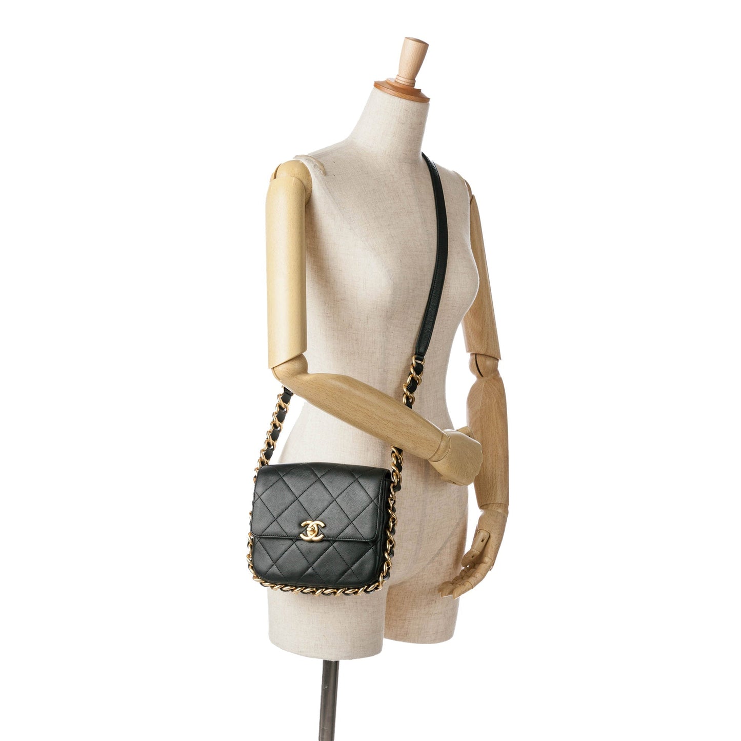 Black Chanel Small Quilted Calfskin Framing Chain Flap Crossbody Bag