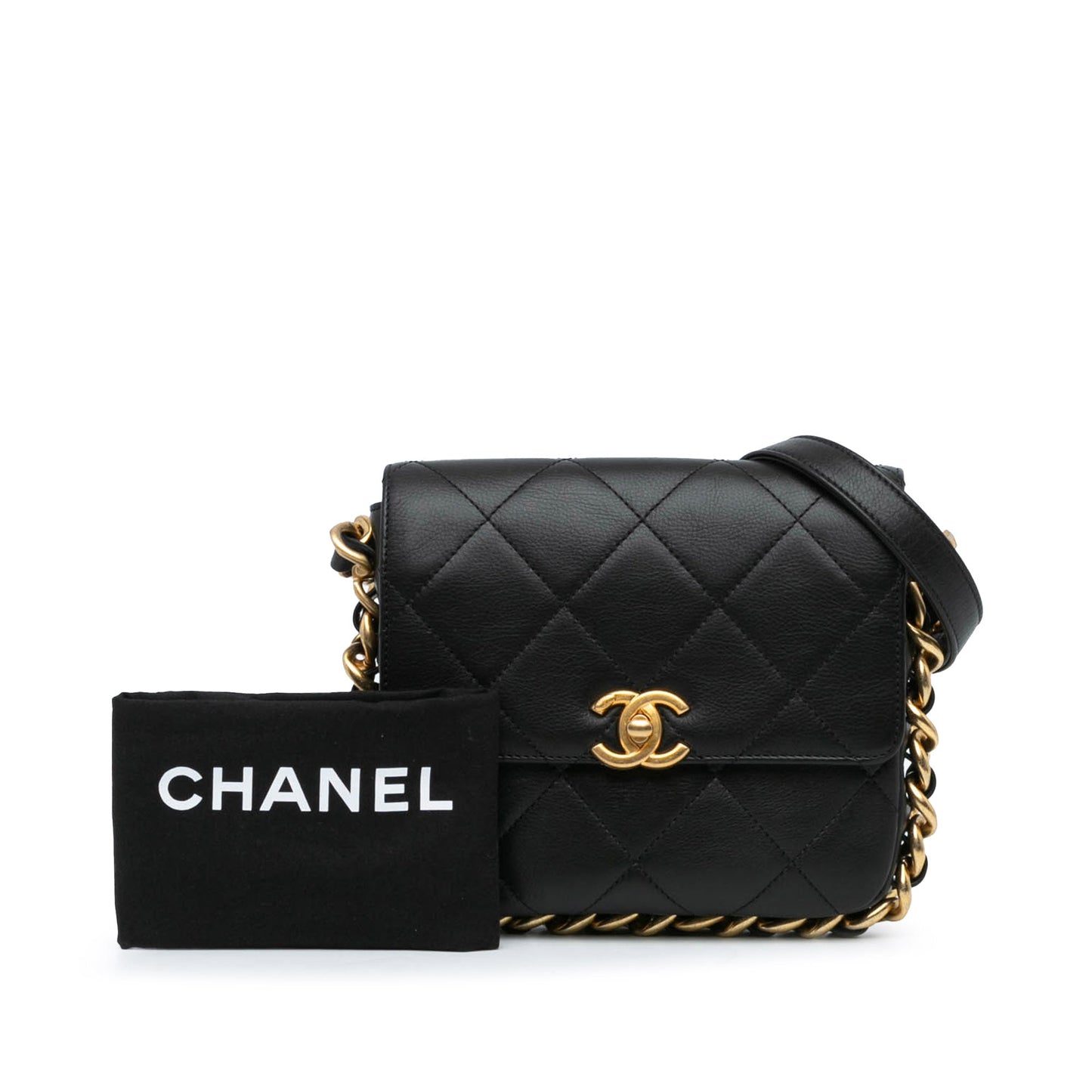 Black Chanel Small Quilted Calfskin Framing Chain Flap Crossbody Bag