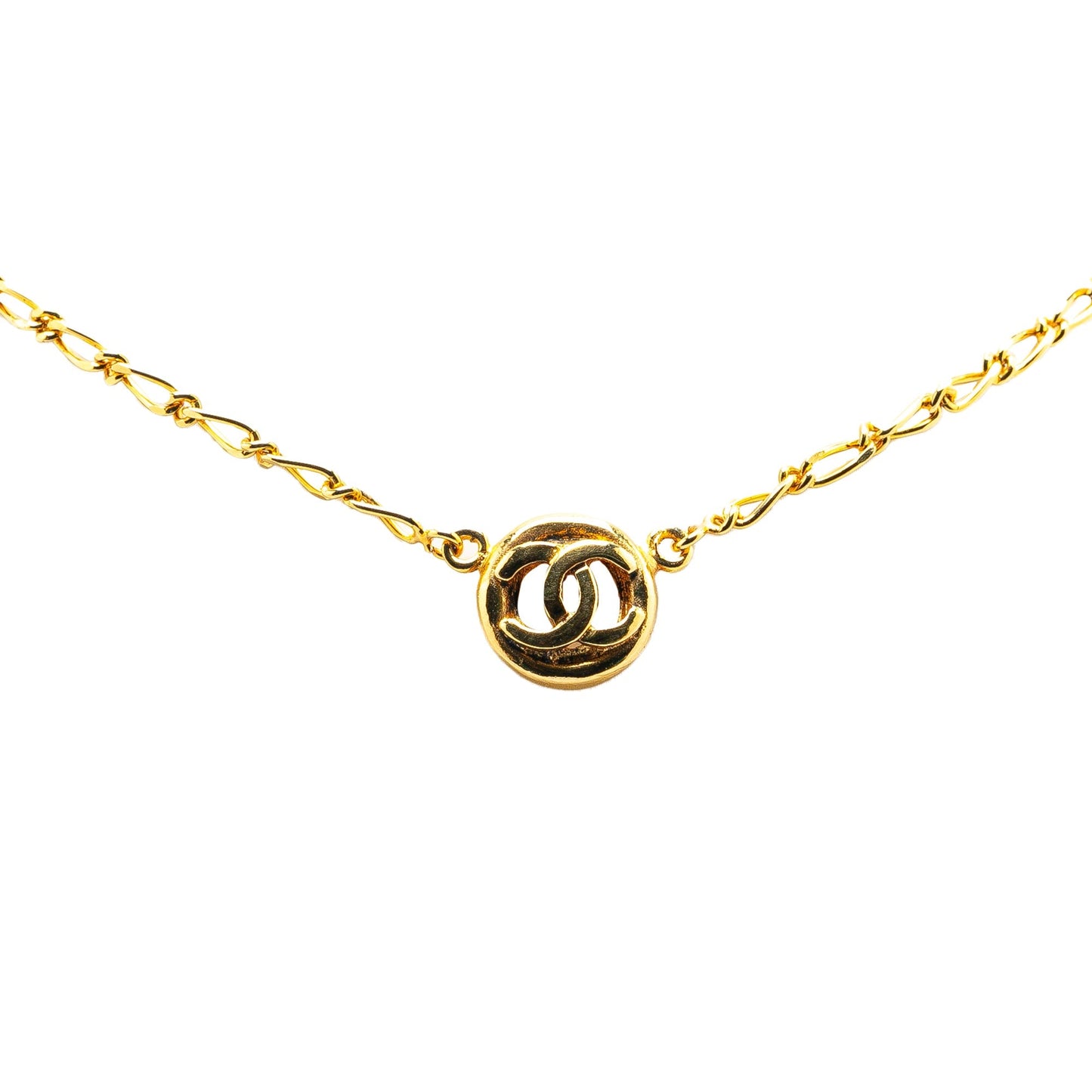 Gold Chanel Gold Plated CC Round Pendant Necklace