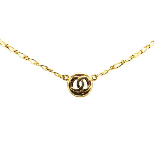 Gold Chanel Gold Plated CC Round Pendant Necklace