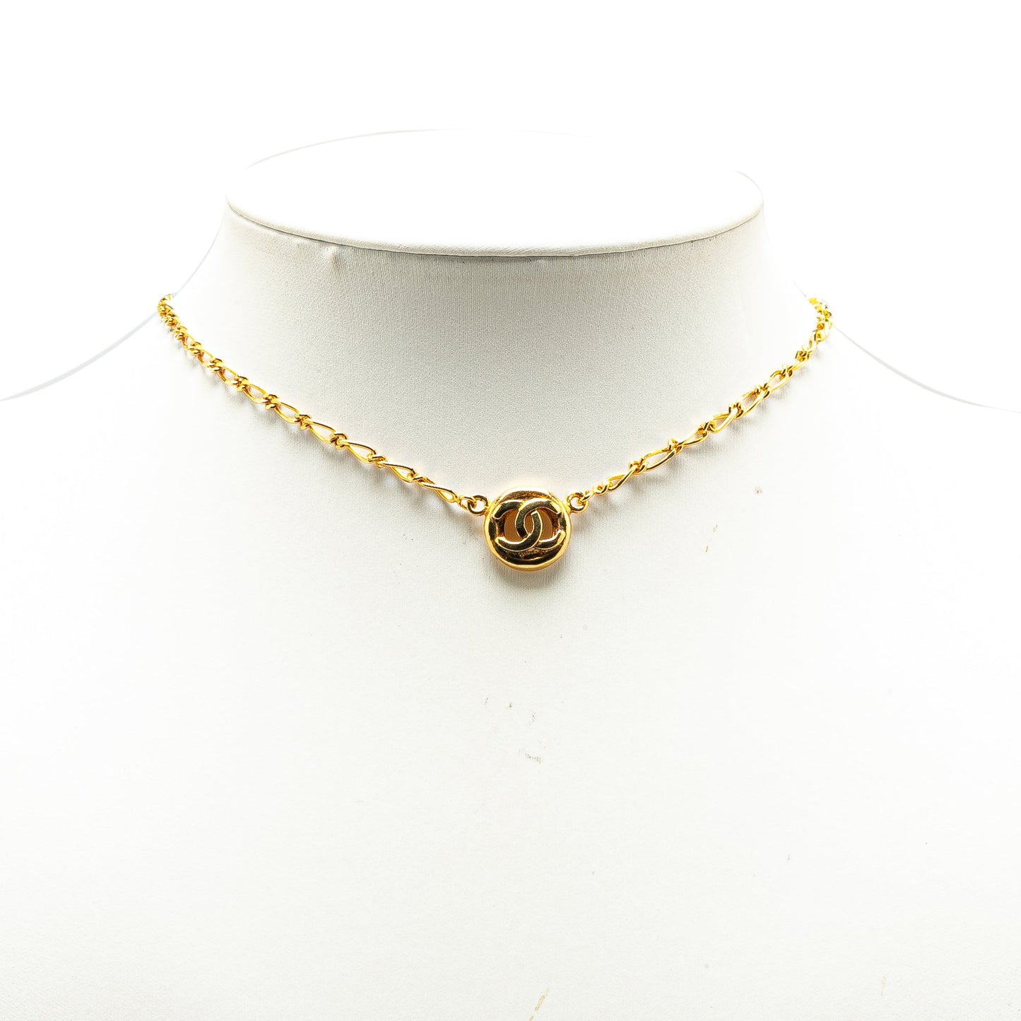 Gold Chanel Gold Plated CC Round Pendant Necklace