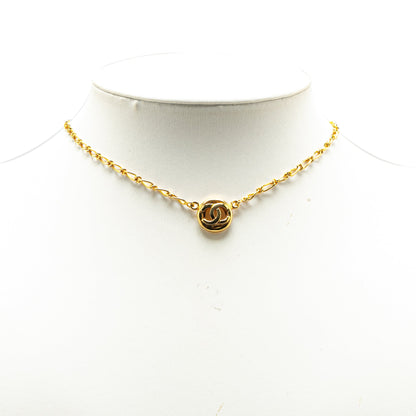 Gold Chanel Gold Plated CC Round Pendant Necklace