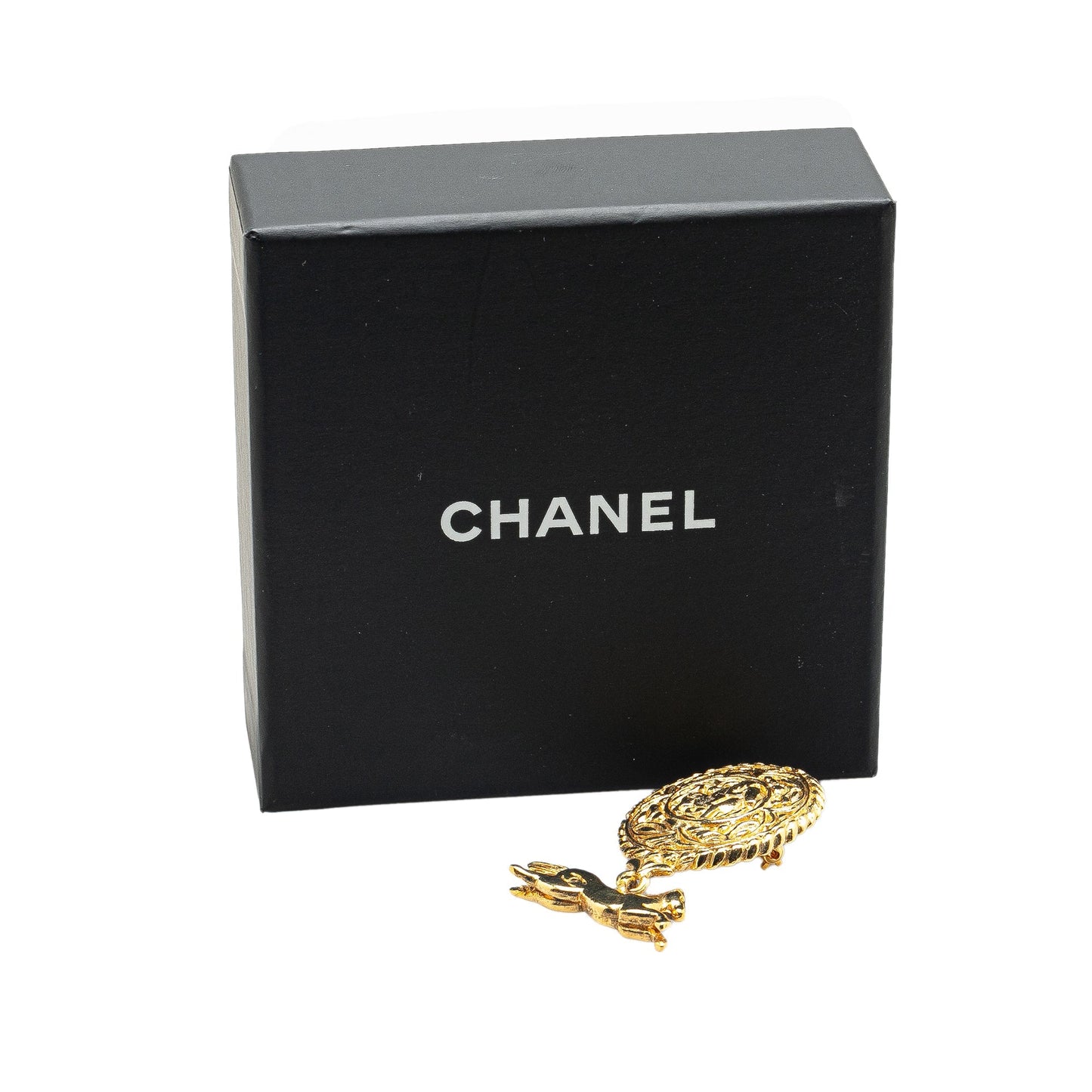 Gold Chanel Gold Plated CC Horsetop Brooch