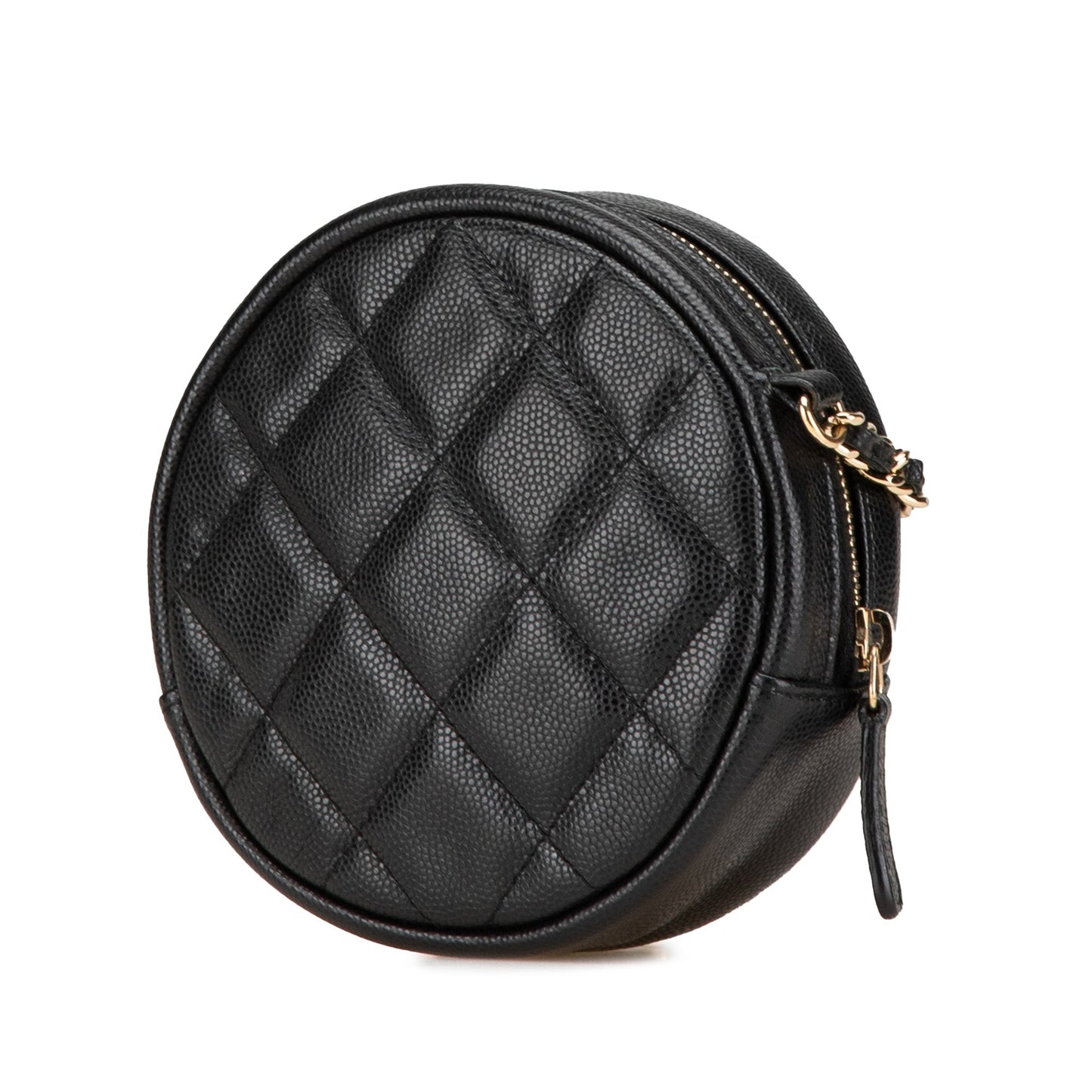Black Chanel CC Quilted Caviar Round Clutch With Chain Crossbody Bag