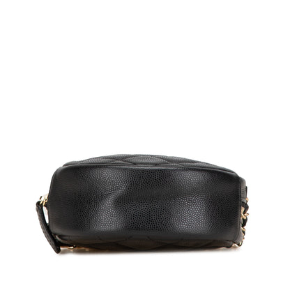 Black Chanel CC Quilted Caviar Round Clutch With Chain Crossbody Bag