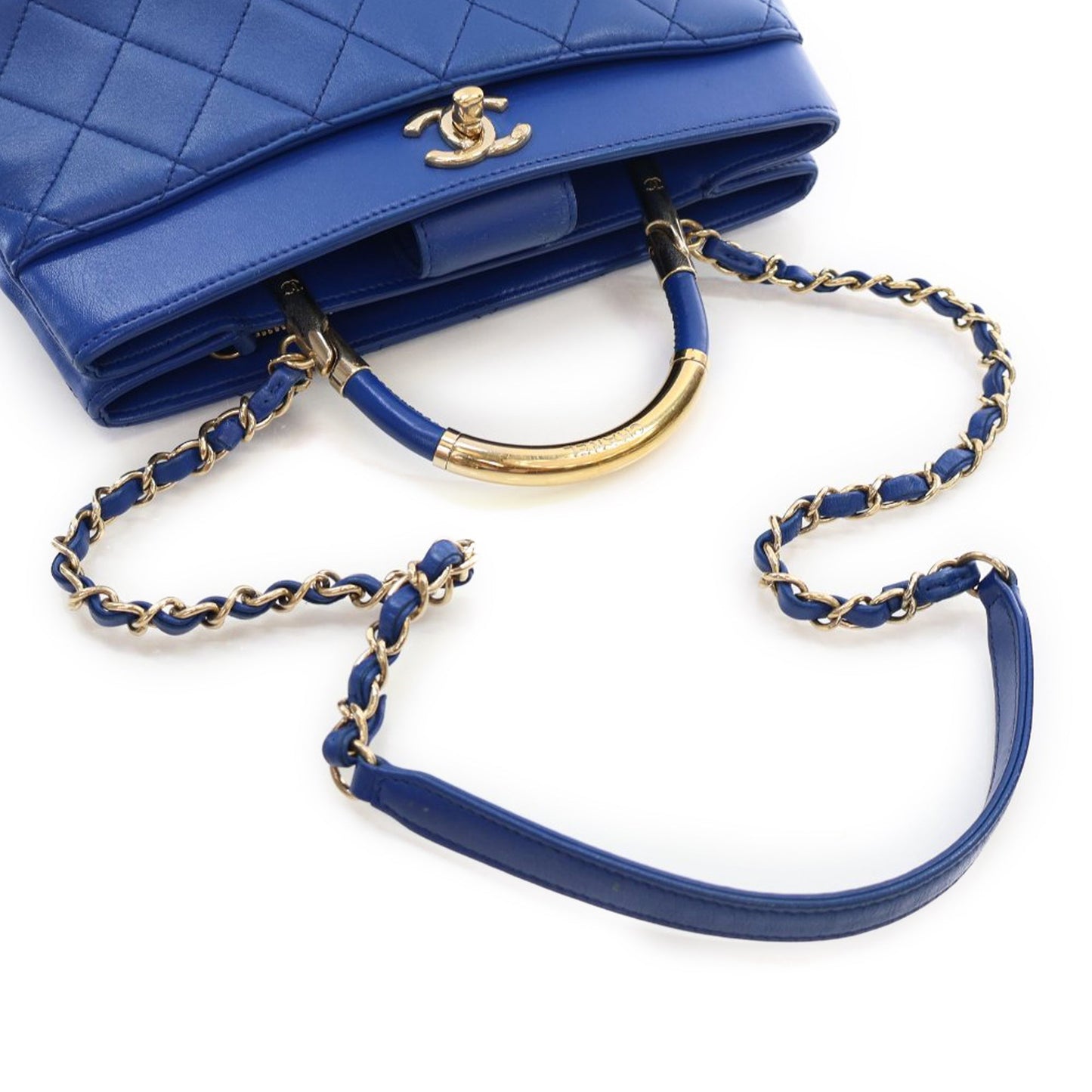 Blue Chanel Small Quilted Lambskin Carry Chic Satchel