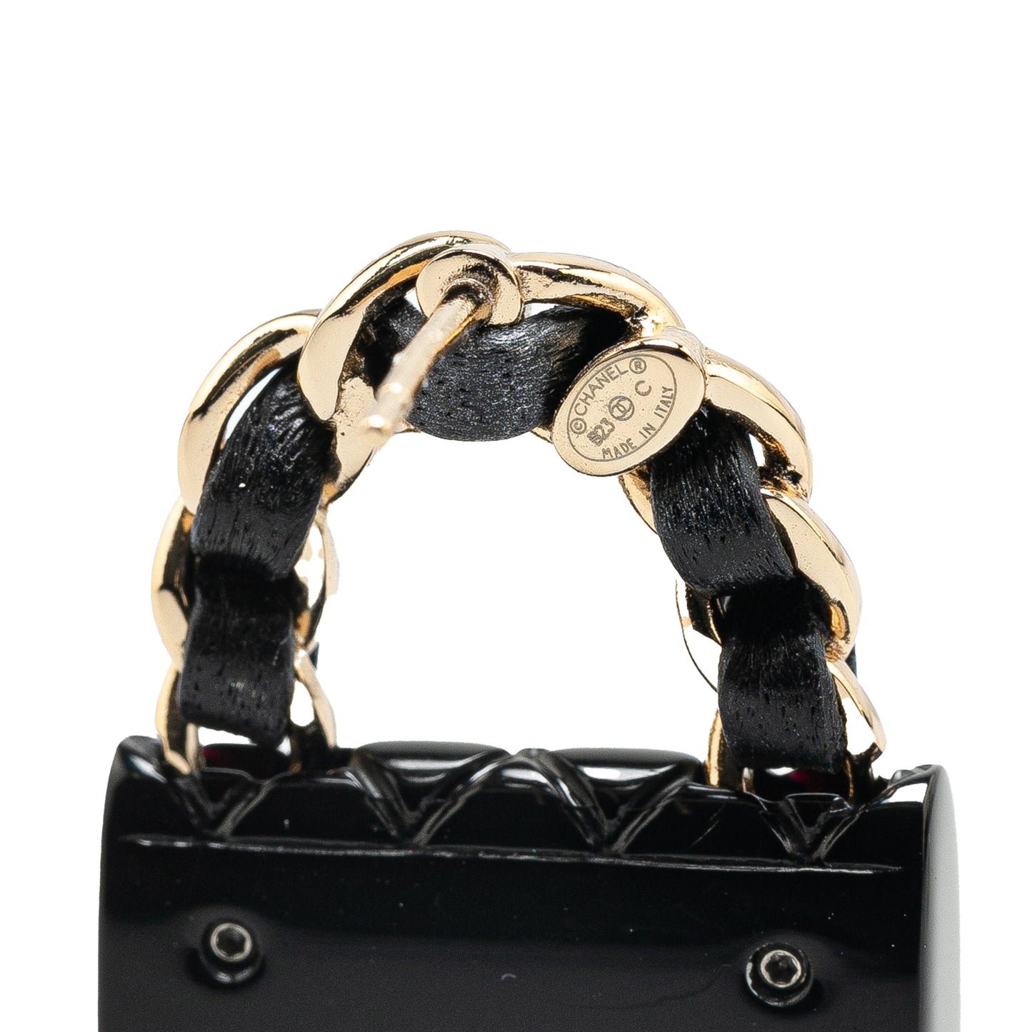 Black Chanel Resin Quilted Lambskin CC Turnlock Chain Flap Push Back Earrings