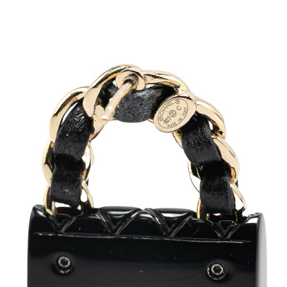 Black Chanel Resin Quilted Lambskin CC Turnlock Chain Flap Push Back Earrings