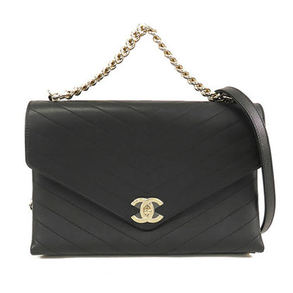 Black Chanel Medium Lambskin Coco Chevron Envelope Flap Satchel