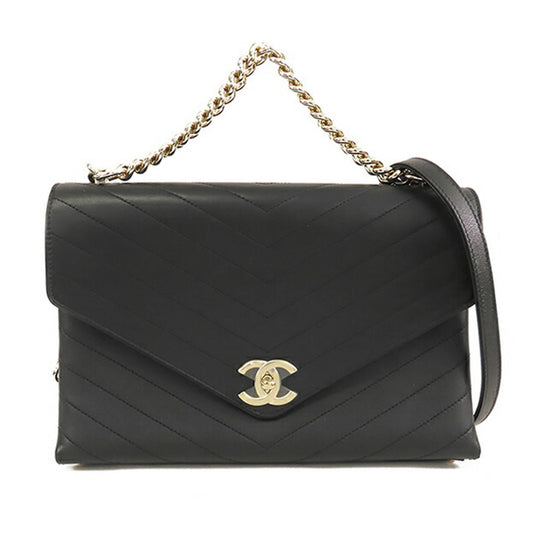 Black Chanel Medium Lambskin Coco Chevron Envelope Flap Satchel
