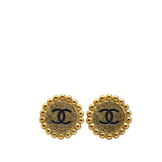 Gold Chanel Gold Plated CC Button Clip On Earrings