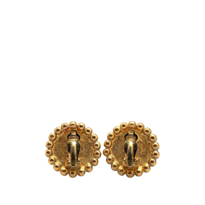Gold Chanel Gold Plated CC Button Clip On Earrings