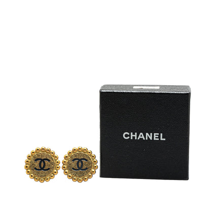 Gold Chanel Gold Plated CC Button Clip On Earrings