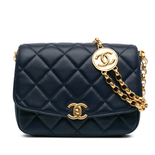 Blue Chanel Lambskin CC Coin Flap Crossbody Bag