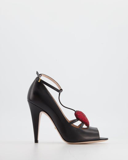 Gucci Black Leather Heels With Heart Detail Size 37.5