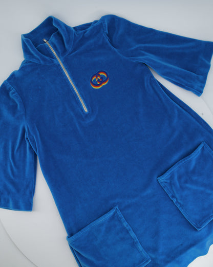 Gucci Blue Velour Quarter Zip Mini Dress with Pocket Detail Size XS (UK 6)