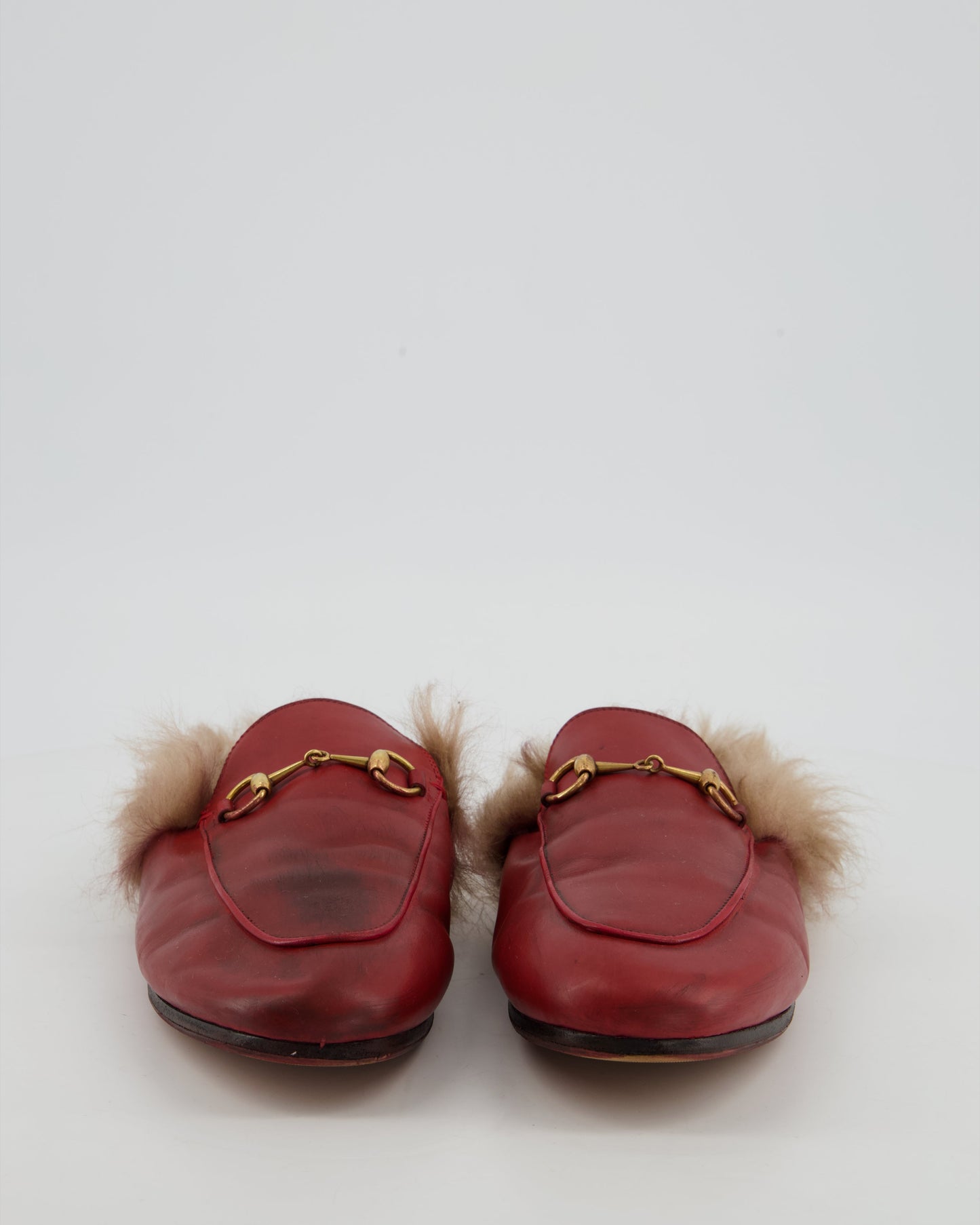 *FIRE PRICE* Gucci Burgundy Princetown Horsebit Shearling-Lined Leather Backless Loafers Size EU 39  815