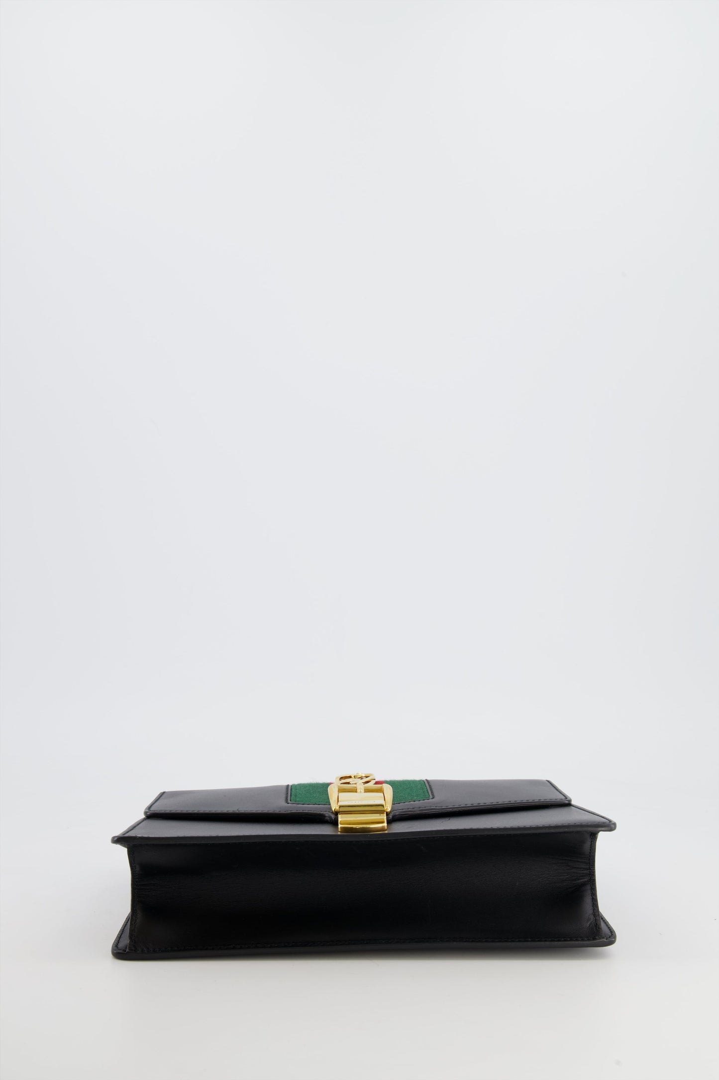 Gucci Black Leather Small Sylvie Bag Canvas with Gold Hardware and Canvas Strap