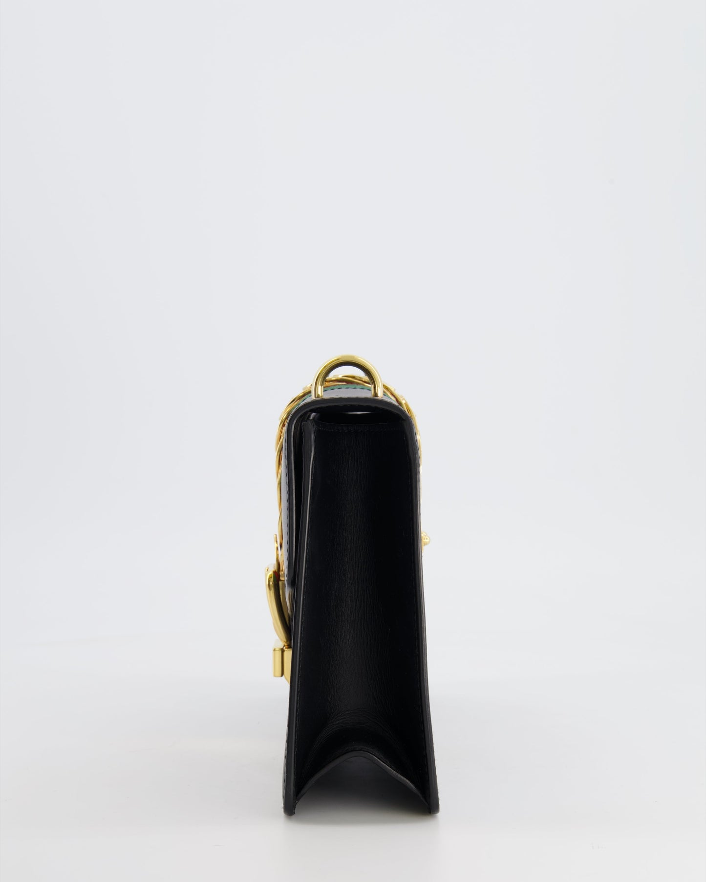 Gucci Black Leather Small Sylvie Bag Canvas with Gold Hardware and Canvas Strap