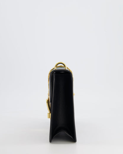 Gucci Black Leather Small Sylvie Bag Canvas with Gold Hardware and Canvas Strap