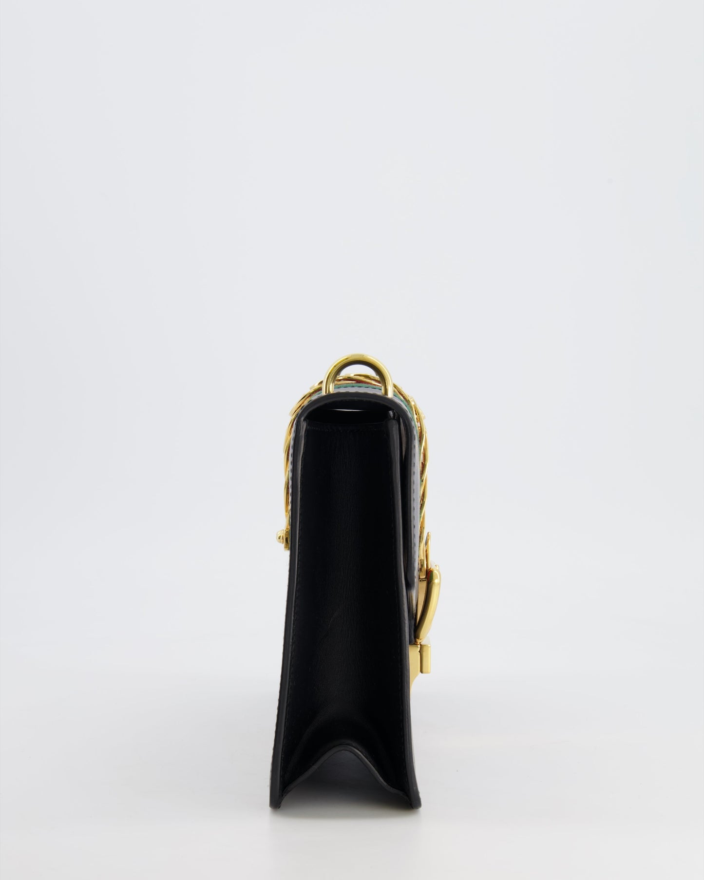 Gucci Black Leather Small Sylvie Bag Canvas with Gold Hardware and Canvas Strap