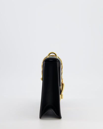Gucci Black Leather Small Sylvie Bag Canvas with Gold Hardware and Canvas Strap