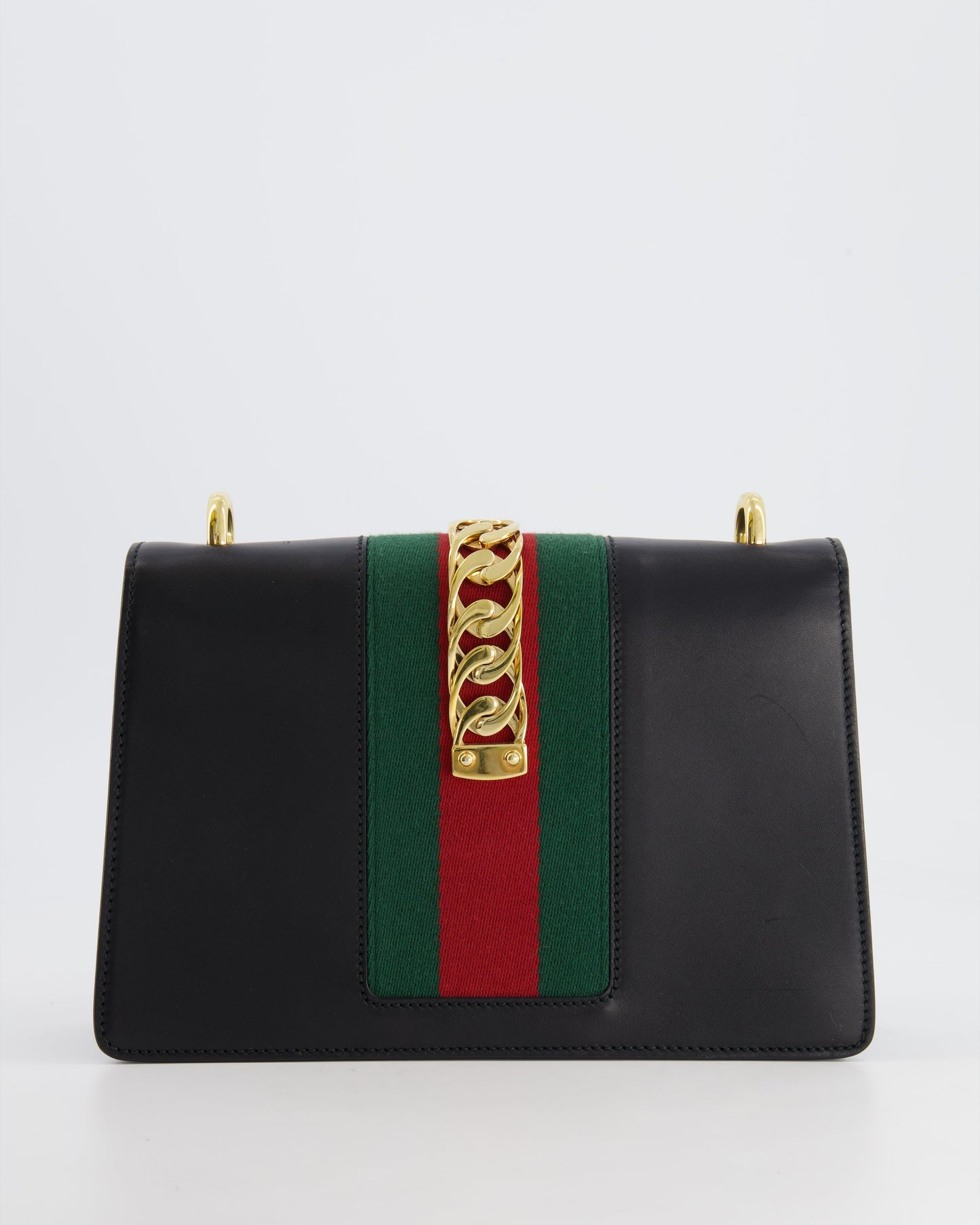 Gucci Black Leather Small Sylvie Bag Canvas with Gold Hardware and Canvas Strap
