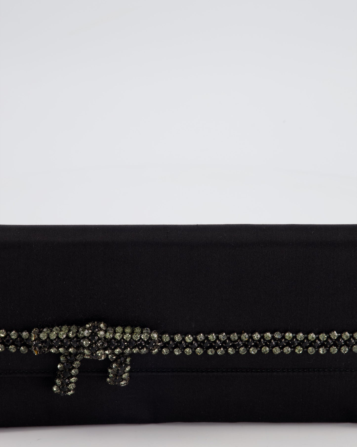 Gucci Black Rectangular Satin Clutch Bag with Embellished Bow Detail