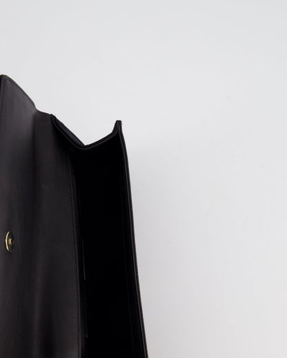 Gucci Black Rectangular Satin Clutch Bag with Embellished Bow Detail