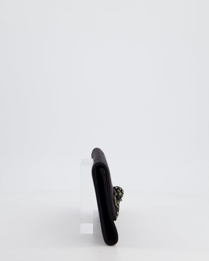Gucci Black Rectangular Satin Clutch Bag with Embellished Bow Detail