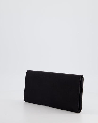 Gucci Black Rectangular Satin Clutch Bag with Embellished Bow Detail
