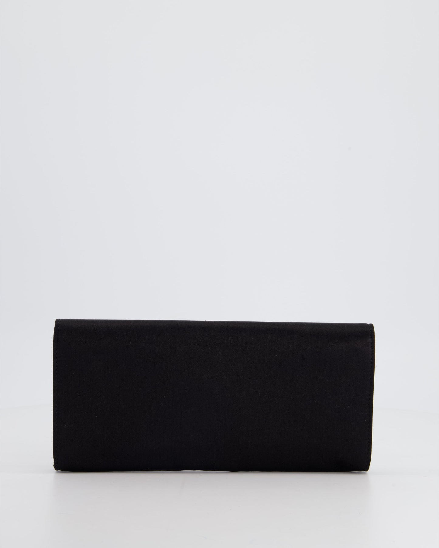 Gucci Black Rectangular Satin Clutch Bag with Embellished Bow Detail