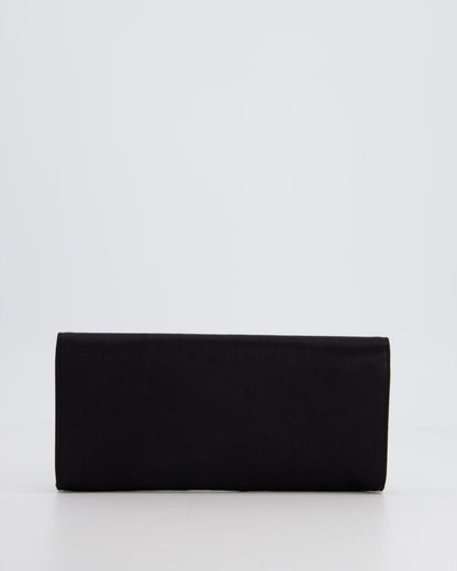 Gucci Black Rectangular Satin Clutch Bag with Embellished Bow Detail