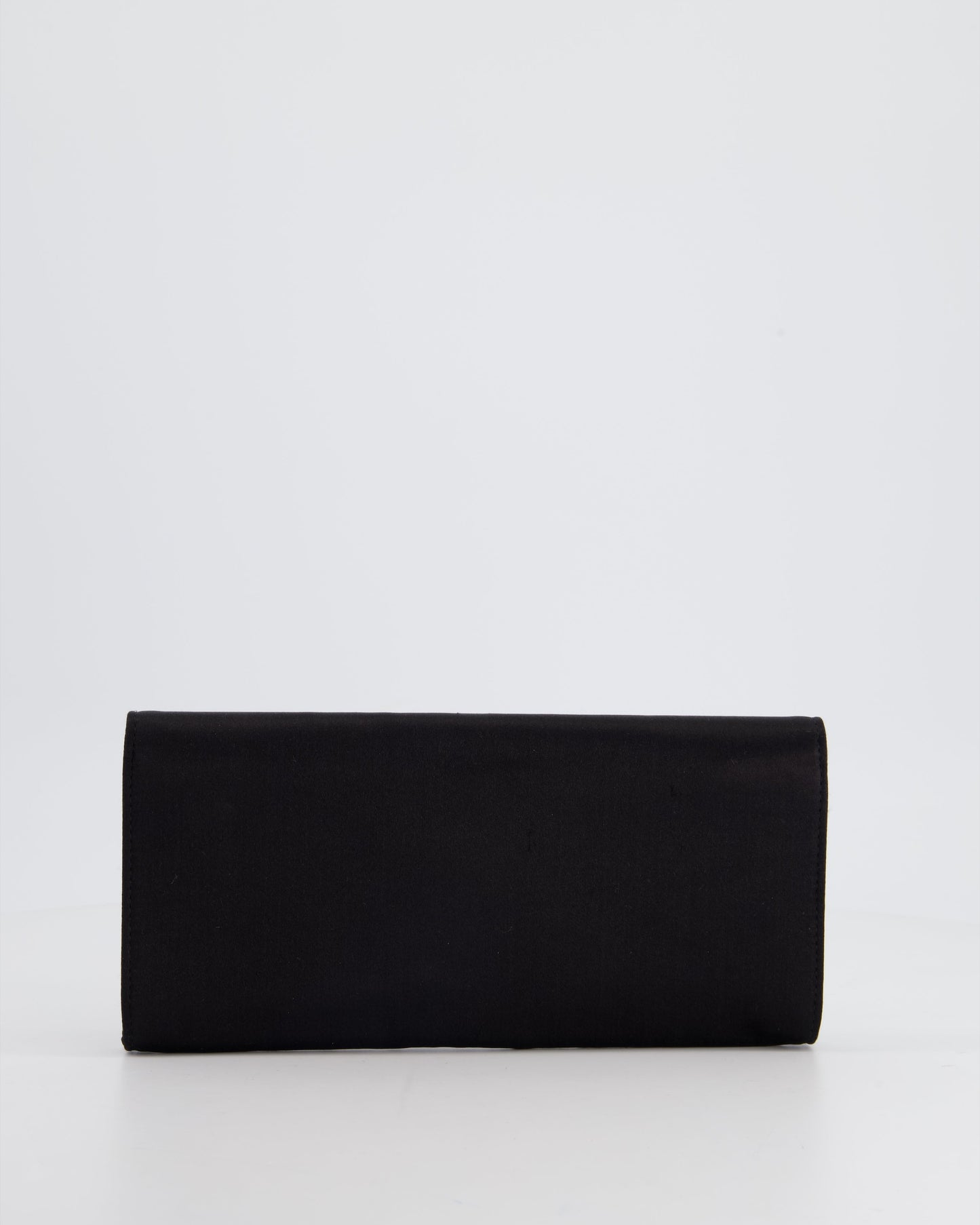 Gucci Black Rectangular Satin Clutch Bag with Embellished Bow Detail