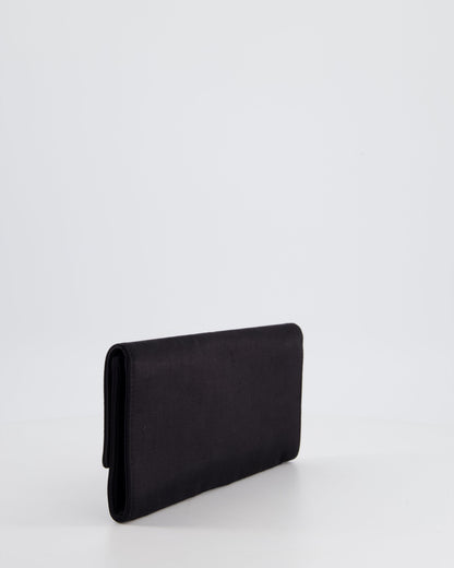 Gucci Black Rectangular Satin Clutch Bag with Embellished Bow Detail