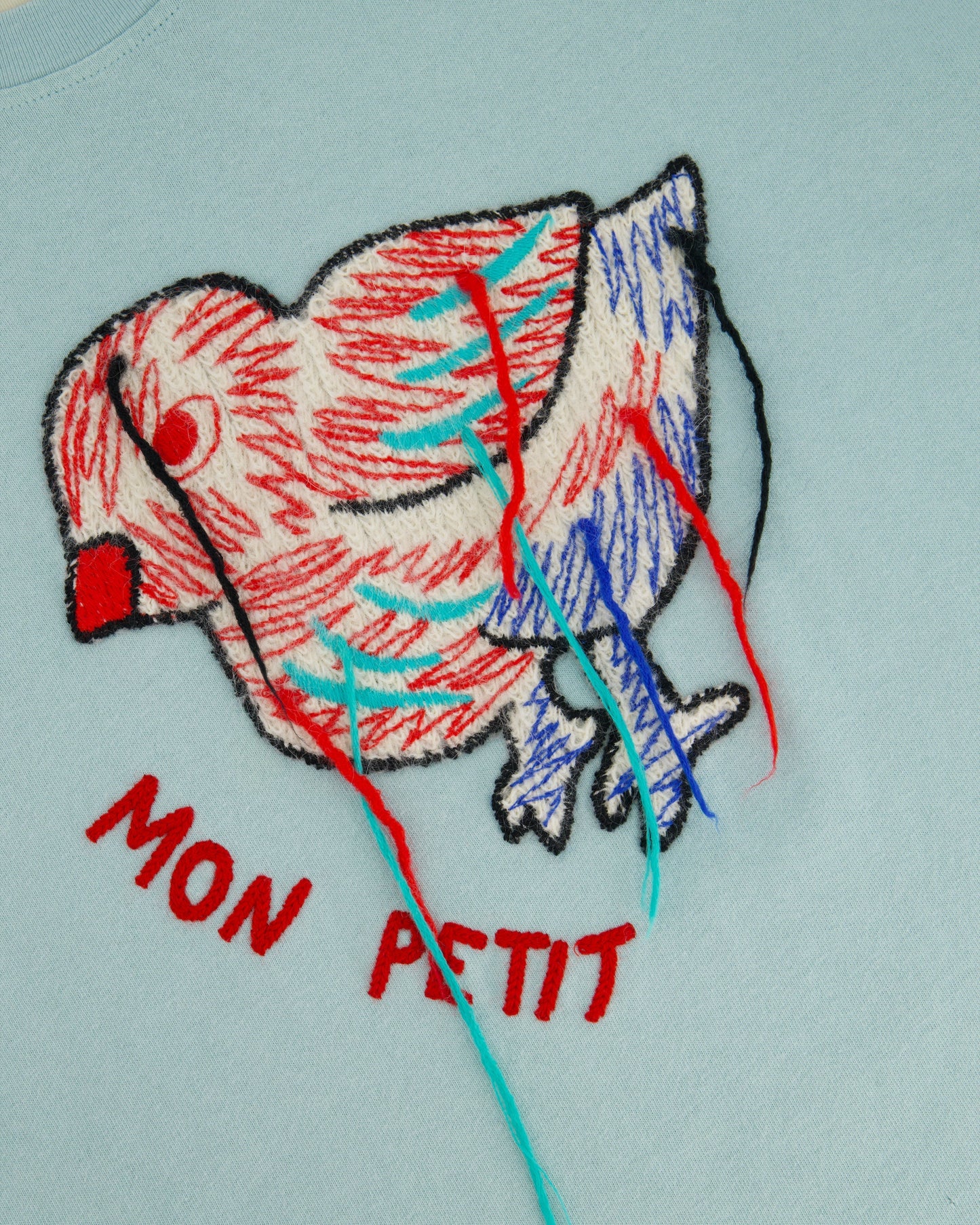Gucci Baby Blue Cotton T Shirt with Embroidered Bird Size S (UK 8)