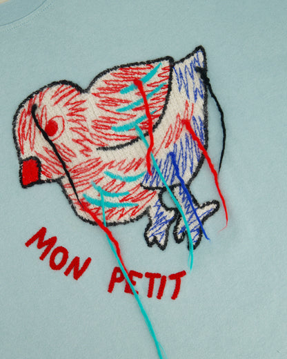 Gucci Baby Blue Cotton T Shirt with Embroidered Bird Size S (UK 8)